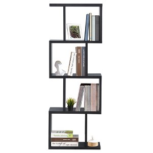 Tangkula 4-tier Free Standing S-Shaped Bookcase Multifunctional Wooden Storage Display Rack - 1 of 4