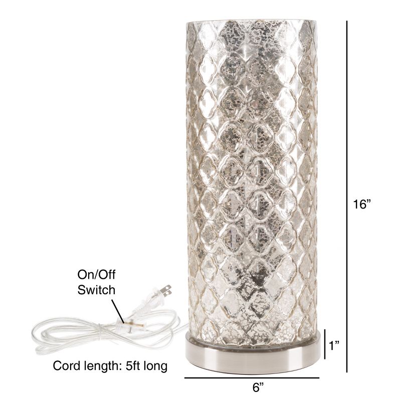 LED Uplight Table Lamp with Silver Mercury Finish, Embossed Trellis Pattern and Included LED Light Bulb for Home Uplighting by Hastings Home, 4 of 8
