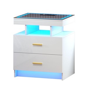 Fredees Nightstand with USB/Wireless Charging Station, Modern Bedside Table with Auto-Sensing RGB Lights - 1 of 4