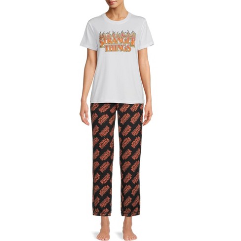 Women s Stranger Things Pajamas Set Flame Logo Shirt And Sleep