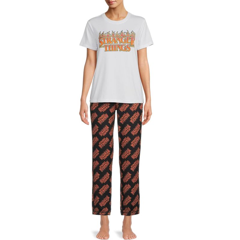 Women's Stranger Things Pajamas Set Flame Logo Shirt And Sleep Pants, 1 of 5