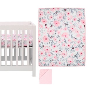 Bedtime Originals Blossom Pink Watercolor Floral 3-Piece Mini Crib Bedding Set - 1 of 4