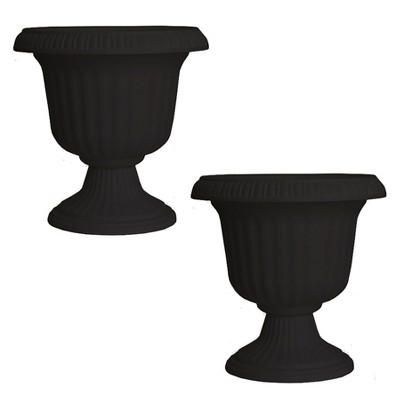 Southern Patio Large 14 Inch Outdoor Garden Lightweight Utopian Urn Planter with UV-Coated Finish for Entryways, Walkways, and More, Black (2 Pack)