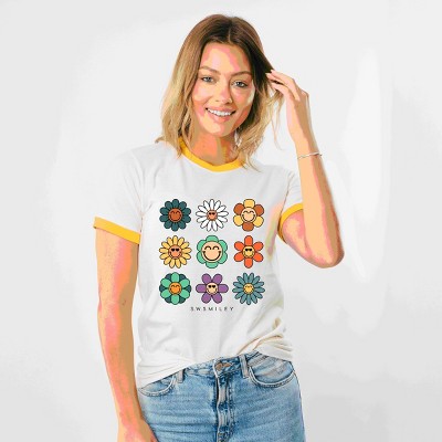 Simply Sage Market S.W.Smiley Flowers Stacked Ringer Tee