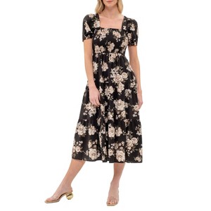 August Sky Women's Smocked Floral Puff Sleeves Midi Dress - 1 of 4