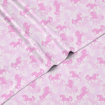 Tadpoles 4-Piece Unicorn Camouflage Sheet Set | 1 Full Flat Sheet, 1 Full Fitted Sheet & 2 Queen Pillowcases | Pink