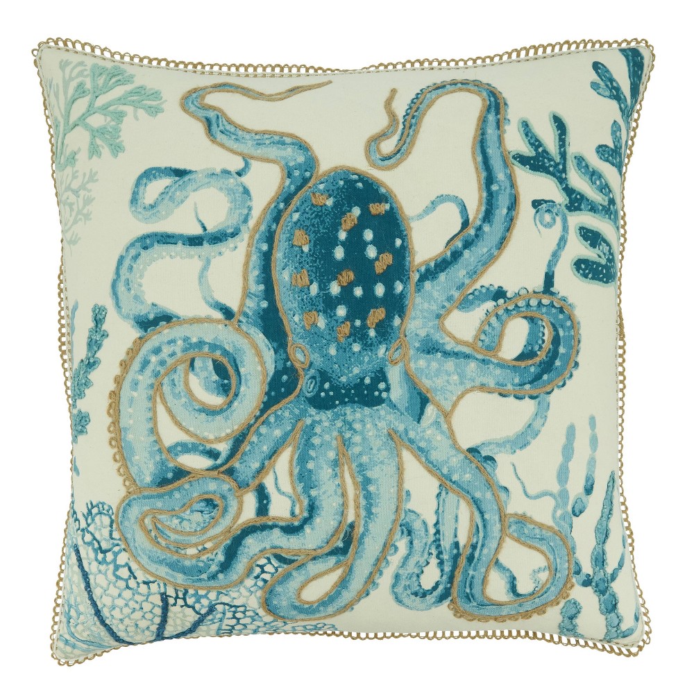 Photos - Pillow 20"x20" Oversize Octopus Design Square Throw  Cover Aqua Blue - Saro