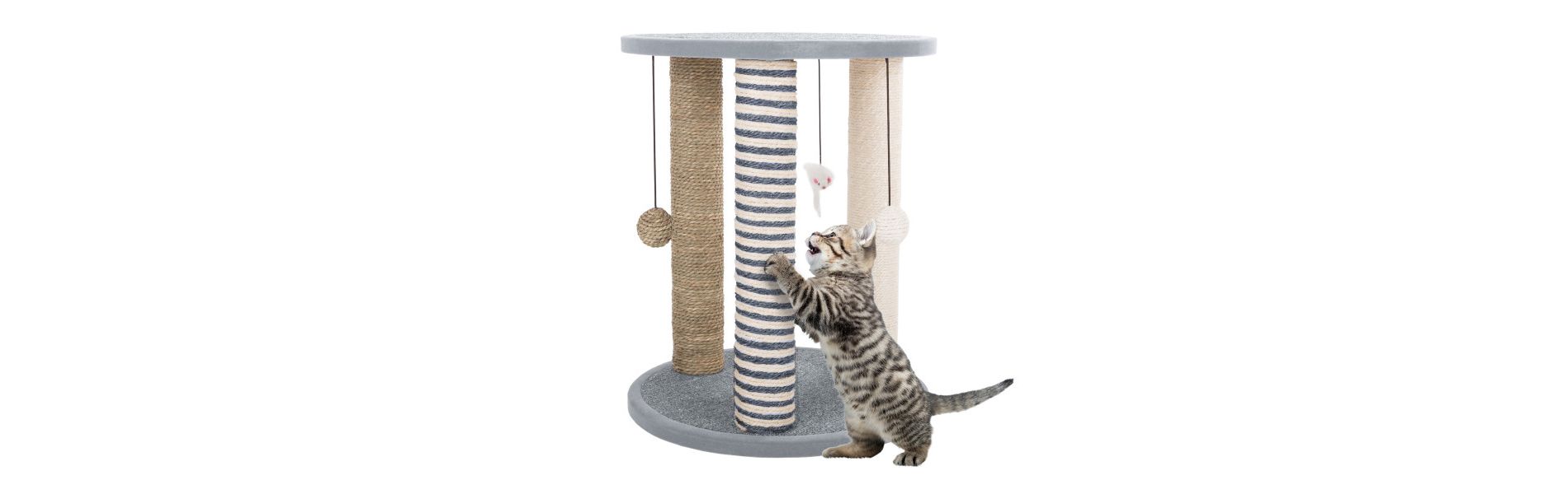 Cat Scratching Post Tower with 3 Posts, 2 Carpeted Perches, Sisal Rope Scratchers for Indoor Cats, Hanging Mouse, and Ball Toys by PETMAKER (Gray)