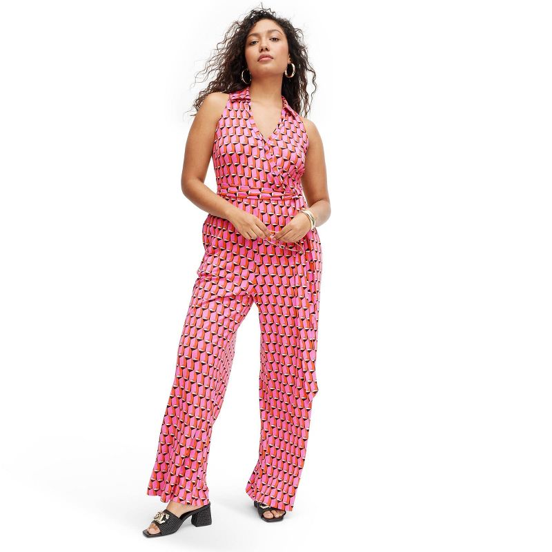 Women's Collared Sleeveless Pink Modern Geo Jumpsuit - DVF for Target, 3 of 13