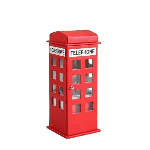 HomeRoots 12" Red And White Faux Leather Telephone Booth Jewelry Box - 1 of 3