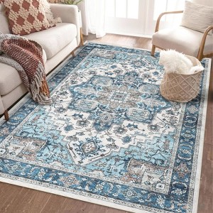 9x12 Area Rug Washable Non-Slip Vintage Carpet - Distressed Blue Green Rug for Living Room, Bedroom, Dining Room - 1 of 4