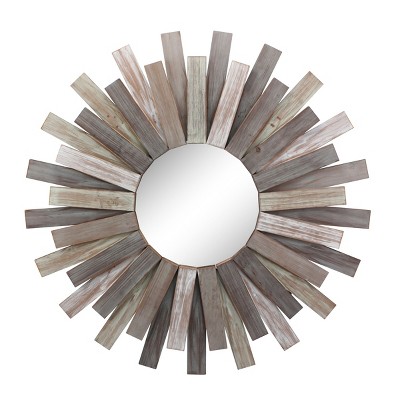 Image of 31.3" x 31.3" Wooden Sunburst Wall Mirror Brown - Stonebriar Collection