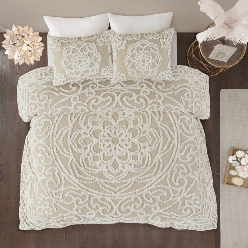 Cecily Tufted Cotton Chenille Medallion Duvet Cover Set, 1 of 16