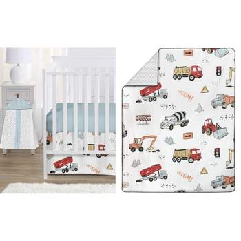 Sweet Jojo Designs Boy Baby Crib Bedding Set - Construction Truck Red Blue and Grey 4pc