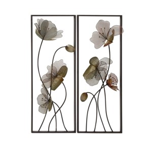 Olivia & May Metal Floral Wall Decor with Black Frame Set of 2 Black : Traditional Style, Vertical Botanical Metalwork - 1 of 4