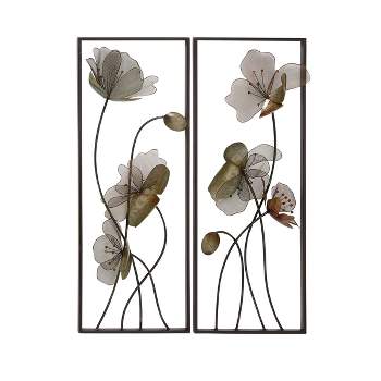 Metal Floral Wall Decor with Black Frame Set of 2 Black - Olivia & May