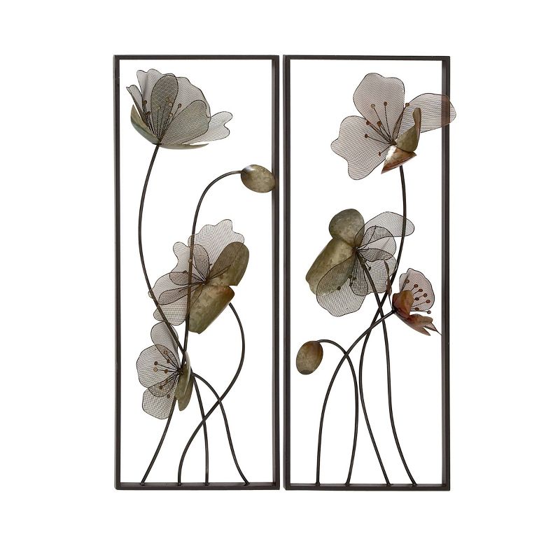 Metal Floral Wall Decor with Black Frame Set of 2 Black - Olivia &#38; May, 1 of 17
