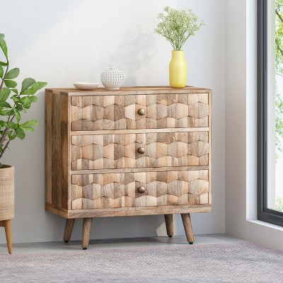 Poppy Mid-Century Mango Wood 3-Drawer Chest with 3D Weave
