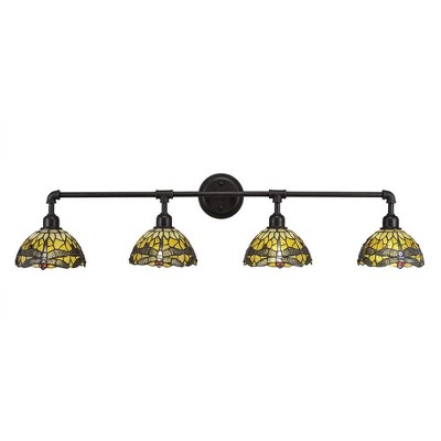 Toltec Lighting Vintage 4 - Light Vanity in  Dark Granite with 7" Amber Dragonfly Art Glass Shade