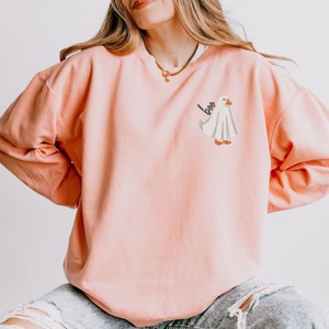 Simply Sage Market Embroidered Boo Ghost Goose Lightweight Garment Dyed Sweatshirt - 1 of 4