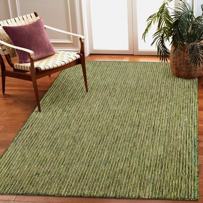 Green Flat Woven Textured Stripe Indoor/Outdoor Rug