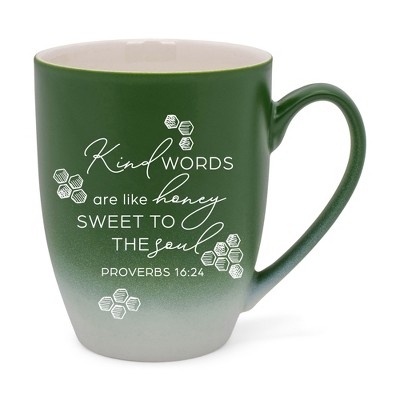 Elanze Designs Kind Words Are Like Honey Sweet To The Soul Two Toned Ombre Matte Green and White 12 ounce Ceramic Stoneware Coffee Cup Mug