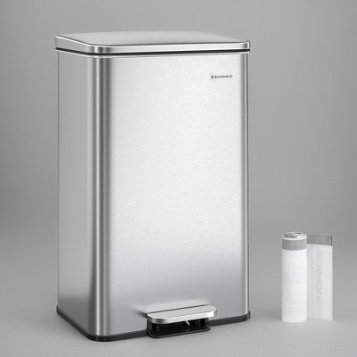 Kitchen Trash Can, 10.5 Gallon (40 L) Garbage Can, Large Step Trash Bin with Lid, Stainless Steel, Soft Close, 15 Trash Bags Included