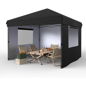 10x10 Pop Up Canopy with 3-Sidewall, Outdoor Tent with Portable Roller Bag - 3 Adjustable Height, 4 Weight Bags for Garden, Sports, Beach - 1 of 4