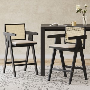 NicBex 27" Counter Height Bar Stools,Woven Bar Stools Set of 2 with Rattan Back,Island Chairs with Rubberwood Frame for Kitchen,Bar - 1 of 4