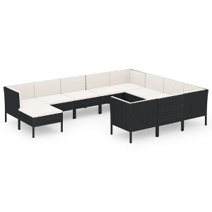 vidaXL Garden Lounge Set Patio Sectional Sofa Couch Outdoor Poly Rattan Black - 1 of 4