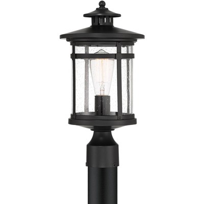 Franklin Iron Works Modern Outdoor Post Light Matte Black 16 1/4" Clear Seedy Glass Exterior House Porch Patio Outside Deck Garage