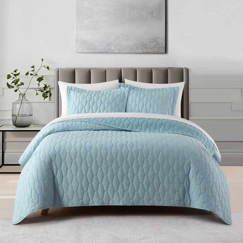 Chic Home Design 3pc King Nylah Quilt Set Blue, 1 of 10