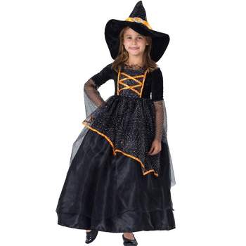 Dress Up America Black and Orange Witch Costume for Toddler Girls