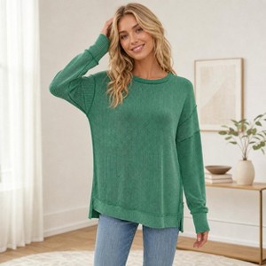 Women's Oversized Ribbed Knit Top, Long Sleeve Crew Neck Tunic