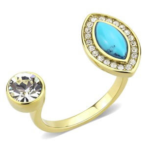 Slickblue Women’s Gold Cuff Ring, Synthetic Turquoise with Clear Accent Stones, Stainless Steel, Sizes 5-10 - 1 of 4