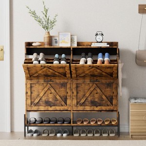 Shoe Cabinet with 4 Flap Drawers, Shoe Storage Cabinet for Entryway, Narrow Hidden Cabinet Storage Organizer - 1 of 4