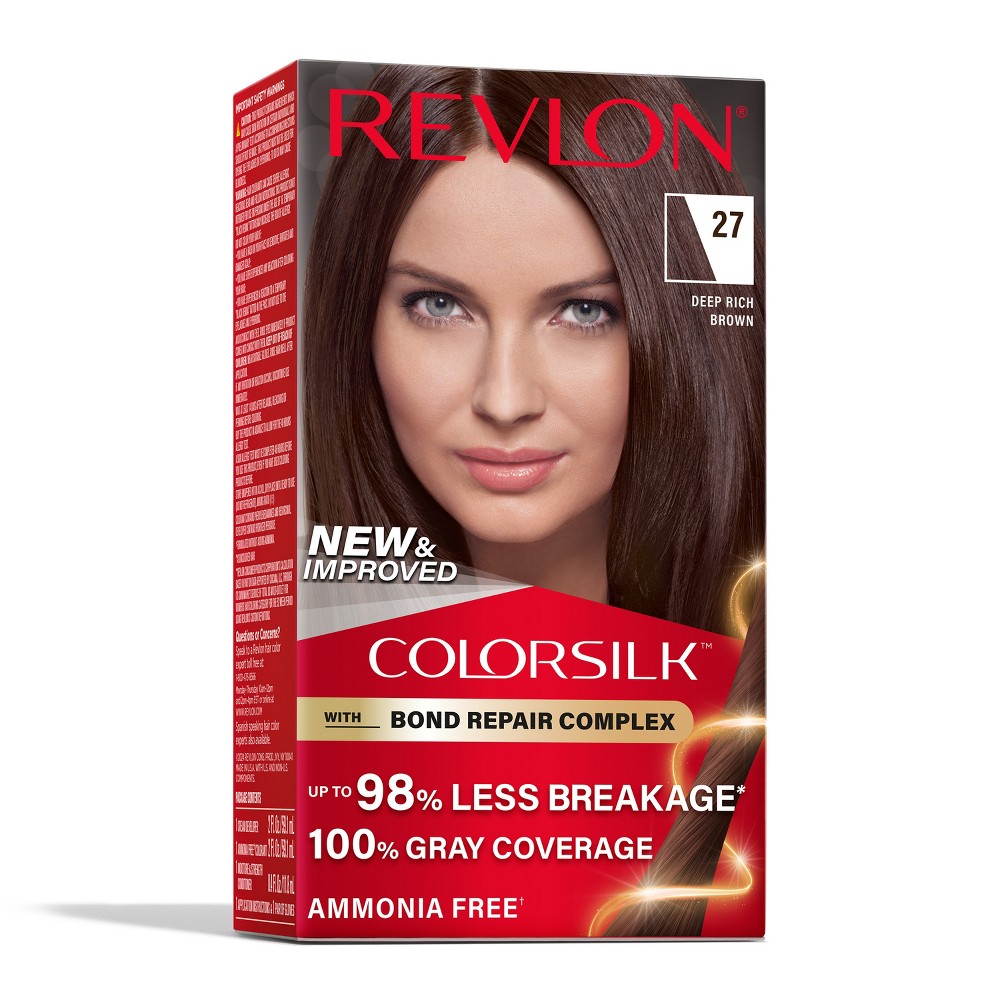 Photos - Hair Dye Revlon ColorSilk Beautiful Color 100 Gray Coverage Ammonia-Free Permanent Hair Color - 027 Deep Rich Brown - 4.4 fl oz 27 De 