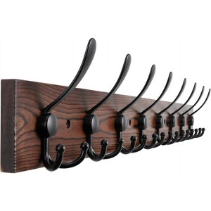 LunaLulinlk 32.2-in Large Wall Mounted Clothes Hook Hanger With 8 Metal Black Three Hooks, Brown Pine Solid Wood Board Hat Rack - 1 of 4