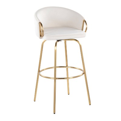 Claire Gold Metal and White Velvet Swivel Barstools, Set of 2
