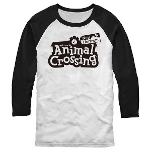 Men's Nintendo Black and White New Horizons Logo Baseball Tee - 1 of 4