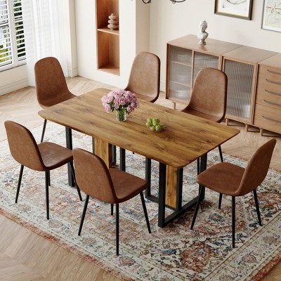 NicBex 5PCS/7PCS Wood Textured MDF Dining Table Set with 4/6 Suede Chairs for Kitchen/Dining Room,Brown