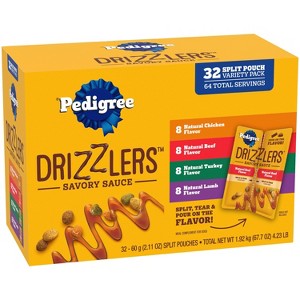 Pedigree Chicken, Lamb, Beef and Turkey Flavor Variety Pack Drizzlers Pouch Wet Dog Food - 67.2oz/32ct - 1 of 4