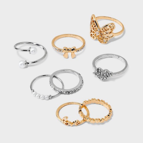 Butterfly And Bow Ring Set 8pc - Wild Fable™ Gold/silver : Target