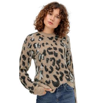 ellos Women's Plus Size Leopard Print Sweater