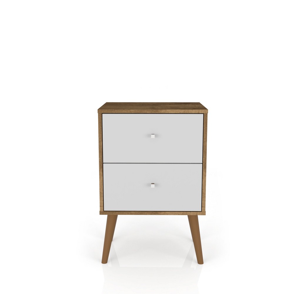 Liberty 2.0 Mid Century Modern Nightstand Rustic Brown/White - Manhattan Comfort