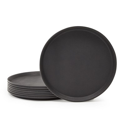 Stockroom Plus 8 Pack Large Round Plastic Serving Trays for Cafeteria, Restaurant, Fast Food Platter, 11 in Black