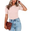 Womens Short Sleeve Sweaters Tops Crewneck Ribbed Pullover Shirt Soft Slim Fit Knit Sweater Blouse - 2 of 3