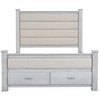 Queen Size Platform Bed with Upholstered Headboard, Footboard and 2 Drawers, Antique White/Antique Gray-ModernLuxe - 4 of 4