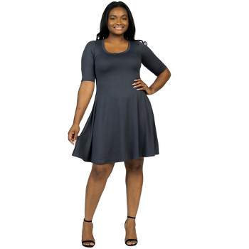 24seven Comfort Apparel Elbow Sleeve Plus Size Knee Length Dress