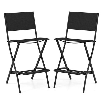 Costway Set of 2 Outdoor Bar Chair Folding Bar Height Stool with Metal Frame Coffee Black